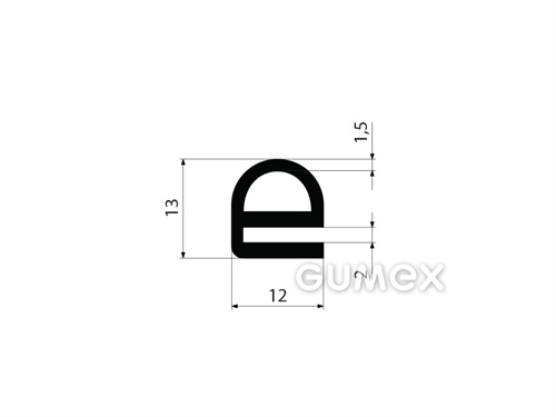 "e" Gummiprofil mit Loch, 13x12/2mm, 60°ShA, EPDM, -40°C/+100°C, schwarz, 
